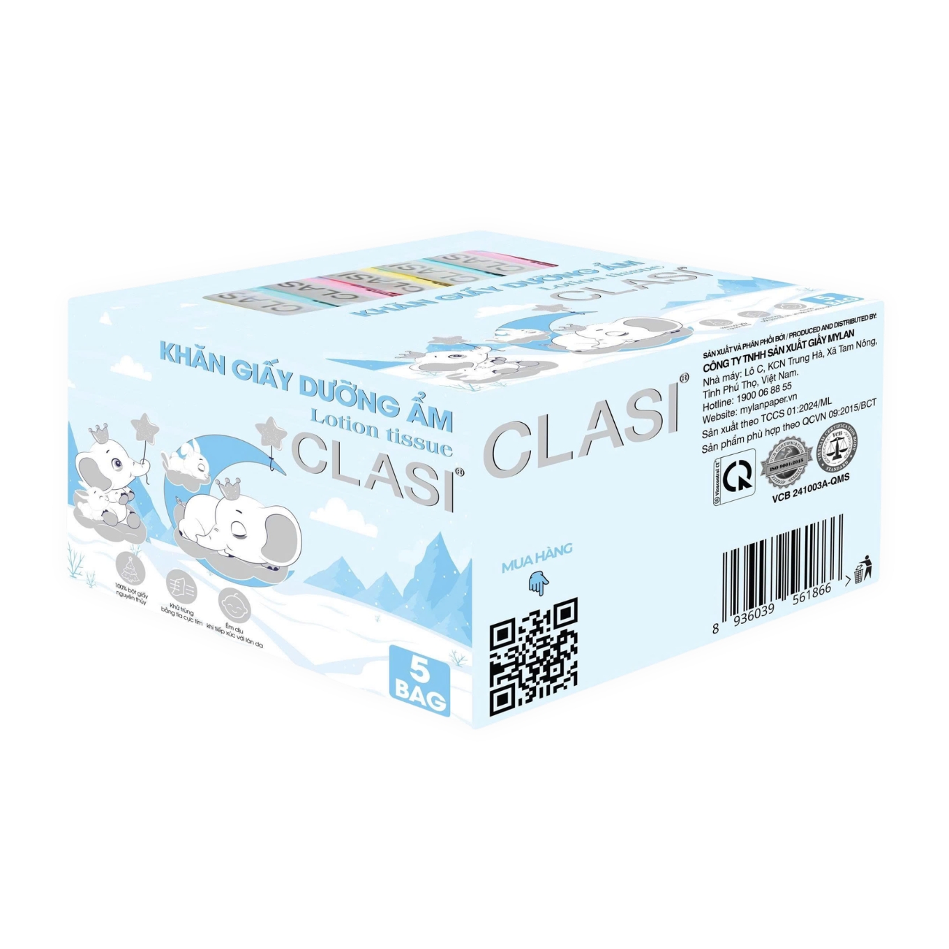 Lốc 5 gói khăn giấy bỏ túi Clasi dưỡng ẩm