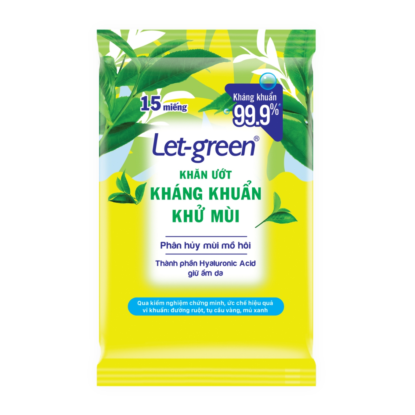 Khăn ướt Let-Green kháng khuẩn khử mùi 15 miếng lốc 3 gói