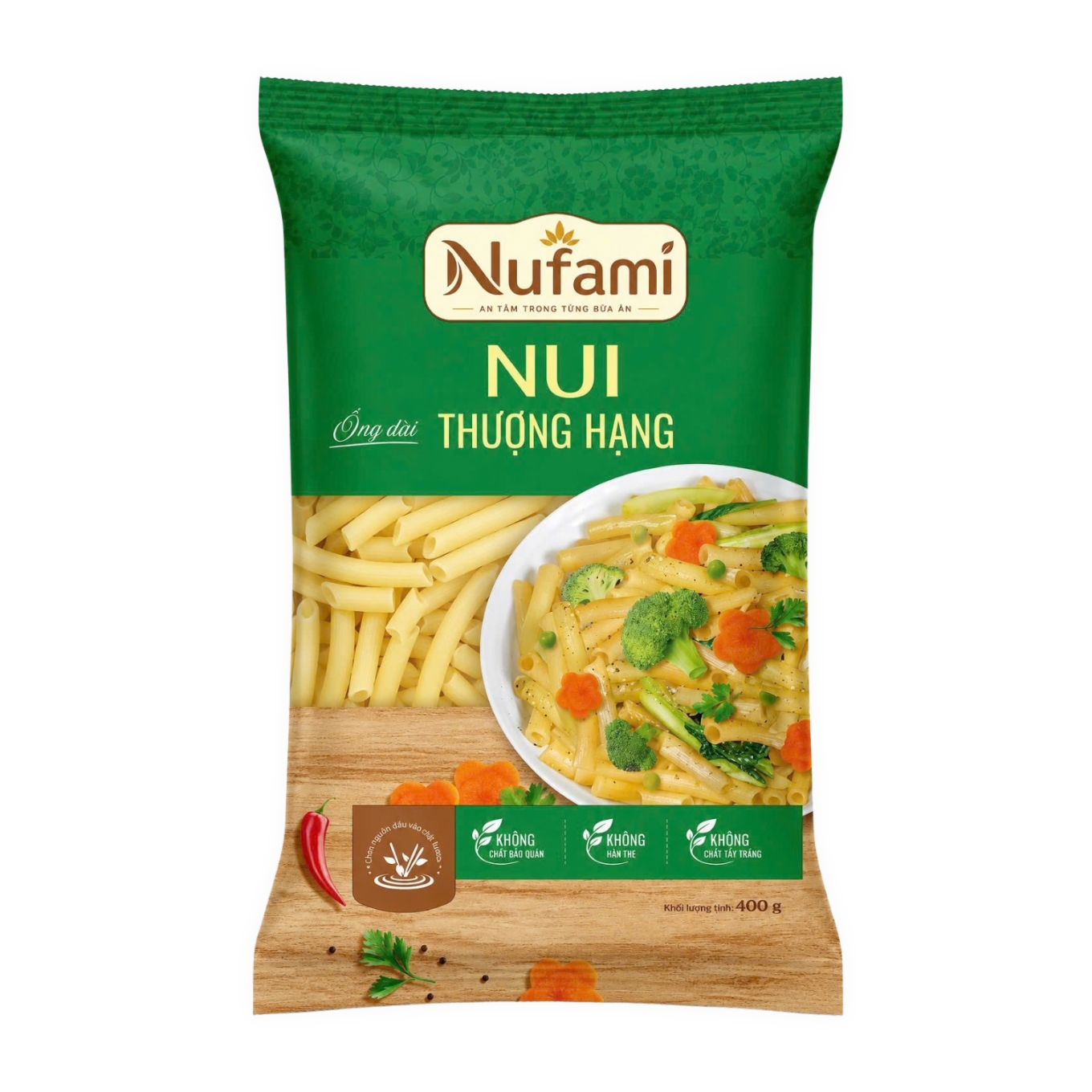 Nui ống dài thượng hạng Nufami gói 400g